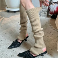 Chaussettes de mollet épaisses et chaudes en tricot pour femmes, style japonais mignon, sans pied, pour l'automne et l'hiver, en acrylique/polyester/nylon