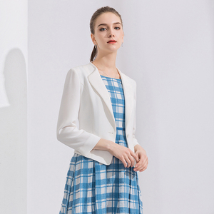 Minzestyle - <span class=keywords><strong>Traje</strong></span> <span class=keywords><strong>de</strong></span> Negocios <span class=keywords><strong>para</strong></span> <span class=keywords><strong>Mujer</strong></span>, Primavera y Otoño, Cuello en V, Manga 3/4, Corte Entallado, Blanco, con un Solo Botón, Transpirable - Product Image 2