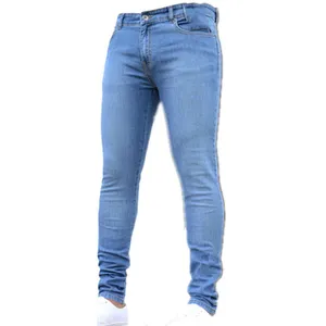 Groothandel Custom Nieuwe Mannen Denim Strakke Potlood Lange Broek Effen Kleur Outdoor Jeans Mannen Casual Broek Toevallige Slanke Jeans