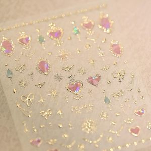 ملصقات أظافر بتصميم قلب وردي ونجمة ذهبية وقوس أورورا ثلاثية الأبعاد بتصميم خاص لعيد الحب - Product Image 4