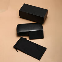 Étui de luxe noir rigide pour lunettes de soleil avec logo personnalisé, emballage rigide pour lunettes avec pochette et chiffon, pour hommes et femmes, vente en gros