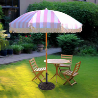 Parasol de plage vintage HH Luxury Boho Patio en macramé Poteau en bois et aluminium Parasol de plage à franges imperméable avec pompon