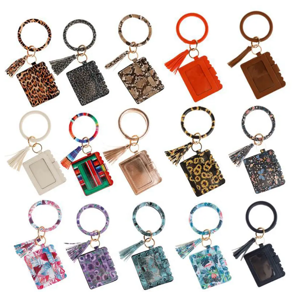 Jolie carte d'identité léopard, Bracelet femme porte-clés portefeuilles sac femmes sacs à main avec pompon pour Bracelets en gros