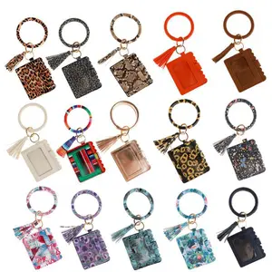 Bangle Cute ID Card Leopard Wristlet Bracelet Women Key Chain Wallets Bag Women Hand Bags With Tassel For Wholesale Bracelets