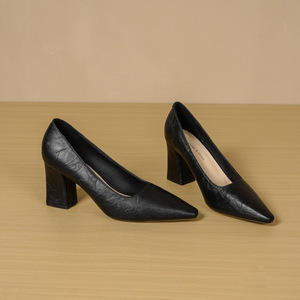 Escarpins à bout pointu et talon carré de 5 à 8 cm, en PU, chaussures de bureau, couleur unie, résistantes à l'abrasion, pour femmes - Product Image 3