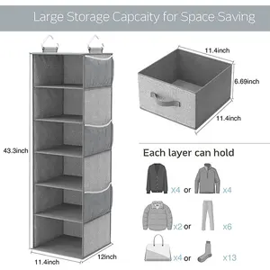 6-Regal Hanging Closet Organizer, hängende Regale für Schrank mit 3 teilbaren Schubladen