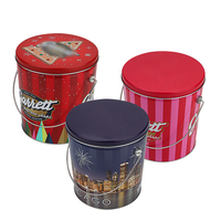 Boîtes de popcorn vides décoratives sans plastique à impression personnalisée Conteneurs en fer blanc du Nouvel An chinois Seau en métal pour biscuits alimentaires avec couvercle