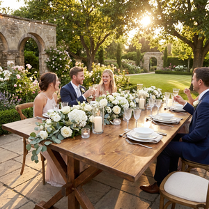 Table de salle à manger rustique pliable en pin massif à pieds en X pour événements, mariages, fêtes, location commerciale et banquets – Vente en gros - Product Image 6