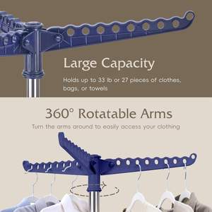 Séchoir à linge rotatif et pliable en acier inoxydable <span class=keywords><strong>avec</strong></span> bras pivotants, support autoportant - Product Image 6