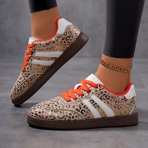 Zapatillas con cordones y estampado de leopardo, zapatos planos informales clásicos a rayas, suela de goma antideslizante, calzado diario de moda - Product Image 4