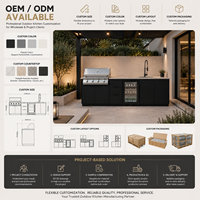 Ensemble d'armoires de cuisine extérieures modernes et modulaires, noir mat, avec évier BBQ et refroidisseur de boissons, pour villa et patio