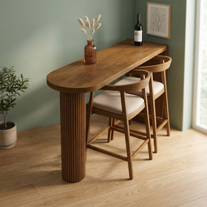 Luxury Solid Teak Breakfast/Dining <b>Bar</b> <b>Table</b> <b>Set</b>-Minimalist Oval Design for Small Spaces - Product Image 2