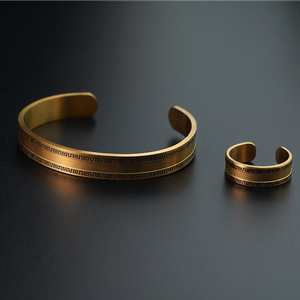 Jewelry <b>Set</b> Factory Custom Gold Plated Stainless Steel Inspirational Bracelets Cuff Open <b>Bangle</b> Engraved Adjustable <b>Bangle</b> - Product Image 6