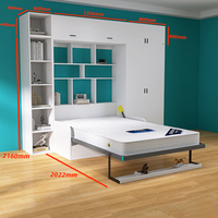 Cama de Pared Abatible Oculta de Madera Estilo Murphy con Sofá, Almacenamiento Personalizado, Diseño Nórdico Minimalista y Moderno para Sala de Estar