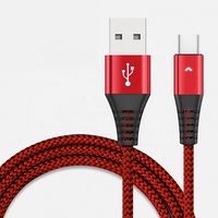 Kabel USB pengisian daya Cepat 3A, kabel Data nilon dengan lampu pernapasan
