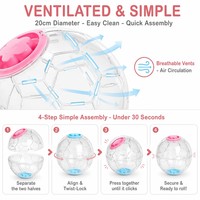Jouet d'exercice automatique 2-en-1 Sugar Glider Run Ball, style bandoulière, 20 cm, sangle ventilée transparente, rose et bleu
