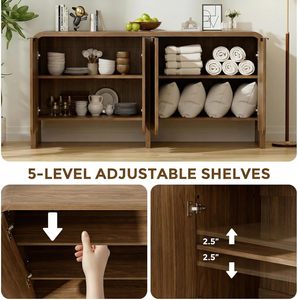 <span class=keywords><strong>Buffet</strong></span> à 4 portes cannelées de 59 pouces avec étagères réglables, panneau en bois épaissi anti-basculement - Salon/Salle à manger/<span class=keywords><strong>Cuisine</strong></span>/Entrée - Product Image 6
