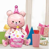 Ballon Mylar Joyeux Anniversaire Ours en Peluche Rose avec Chapeau de Fête Cupcake et Ballon en Aluminium pour Décoration de Fête d'Anniversaire, Baby Shower et Fête d'Enfants