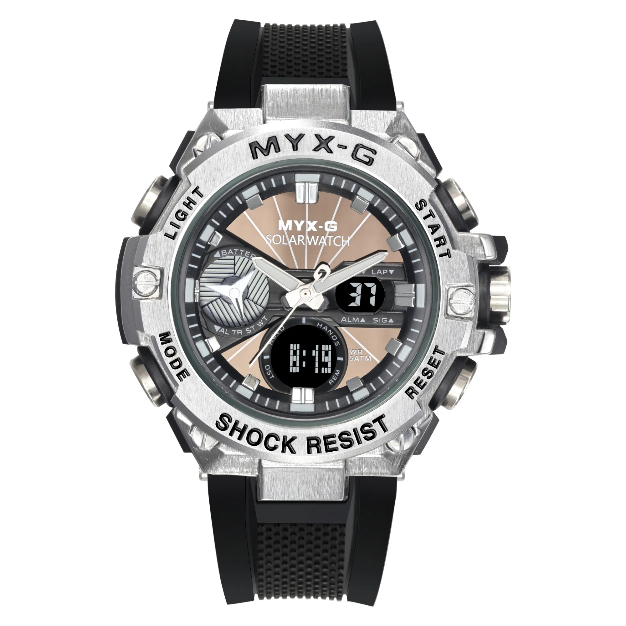 Jam tangan quartz elektronik multifungsi, jam tangan olahraga silikon Stainless steel tahan air untuk pria