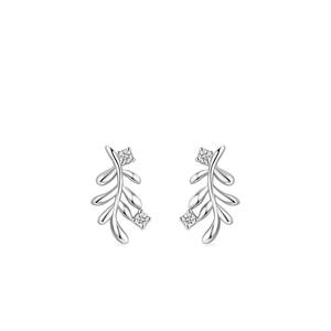 Boucles d'oreilles en argent sterling S925 personnalisables, version cuivre, inspiration naturelle, zircone ronde, motif feuille, cadeau pour femme, usage quotidien - Product Image 1