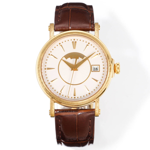 Montre d'hommage élégante pour affaires, artisanat haut de gamme, lunette plaquée or 18 carats, bracelet en cuir véritable, idéale pour les dîners d'affaires - Product Image 1