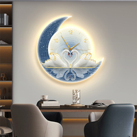 Tableau mural LED de luxe moderne, motif cygne lumineux, peinture décorative sur toile avec horloge, style Art Déco pour salon