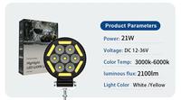 Mini projecteur LED de travail avec DRL, 7 lentilles LED couleur, blanc et jaune, étanche, type hibou