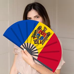 Ventilador de mano con <span class=keywords><strong>bandera</strong></span> moldava de 33cm, ventilador decorativo de tema histórico ajustable de mano de estilo liso de Europa oriental - Product Image 5