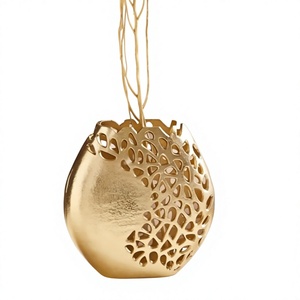 Geometric Cutout Design Modern Decor Metal Flower Vase Gold Color <b>Hand</b> <b>Casted</b> Technique Decorative Vases For Living Room - Product Image 1