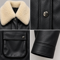 Manteau en daim structuré doublé de fourrure avec revers cranté, garniture en laine bouclée, fermeture à boucle et boutons sur le devant, style urbain automne-hiver, OEM