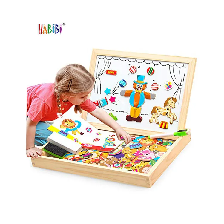 Quebra-cabeça magnético para crianças, livro de jogos de quebra-cabeças de madeira DIY, caixa de quebra-cabeças magnética para quarto pequeno