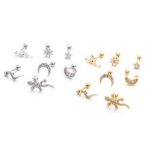 explosion jewelry stainless steel thin rod screw studs zircon cartilage earrings ear piercing in Europe and America