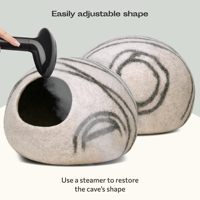 Niche pour chat portable en feutre de laine fait main, motif rayé beige-gris tourbillonné, écologique, lavable, naturelle et fermée