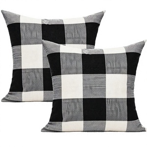 Thick Cotton Linen Modern Black White <b>Large</b> Checkered Square Double-sided <b>Pillow</b> & Sofa Cushion Cover for Hospital & Hotel Use - Product Image 2
