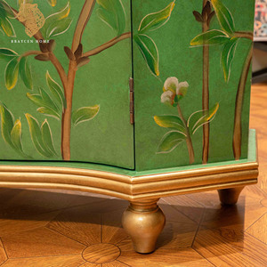Vintage Storage Cabinet Hand-painted Solid Birch Wood Entryway Cabinet Luxury Green Oriental <strong>Sideboard</strong> <strong>Ready</strong> to Ship <strong>Assembled</strong> - Product Image 5