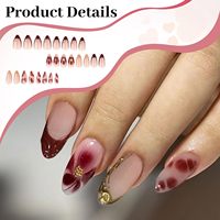 Faux ongles courts en forme d'amande avec motif de rayures dorées 3D et perles, faux ongles fleuris, pointes d'ongles en acrylique à coller
