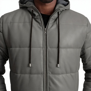 Manteau long à capuche pour homme, épais, matelassé, fermeture éclair sur le devant, gris, coupe classique - Product Image 6