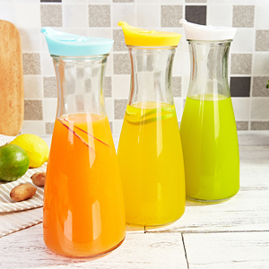 Bouteille en verre de jus de fruits frais à large bouche transparente de 1000ml avec couvercle en plastique coloré - Product Image 3