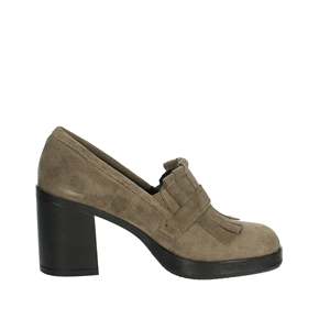 Mocassins à talon bloc en daim taupe pour femme - Product Image 4