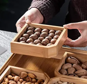 Akrilik kapaklı toptan ahşap bambu somun ve şeker servis tepsisi