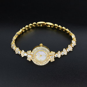 Women's Luxury Diamond Bracelet <b>Watch</b> Gold Round <b>Case</b> Analog Quartz Movement Jewelry Clasp 30mm Dial - Product Image 5