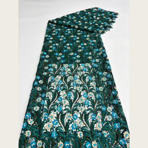 Tissu en dentelle guipure florale bleu vert frais G4102, dentelle ajourée multicolore pour robe décontractée femme et costume de scène - Product Image 1