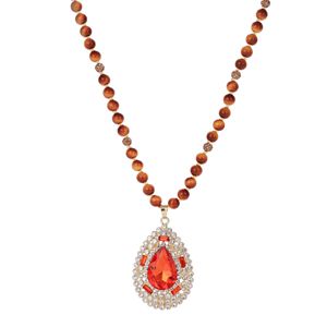 Tiger's Eye Stone Long Necklace Floral Pendant Sweater Chain Autumn Winter Elegant Jewelry Zinc Alloy Bezel Setting - Product Image 5