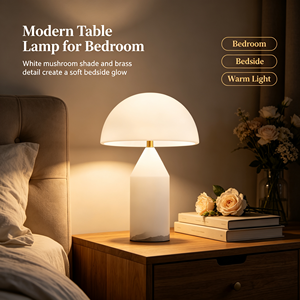 Lámpara de Mesa Moderna con Forma de Hongo, Pantalla de Vidrio Esmerilado en Forma de Cúpula, Base con Textura de Montaña en Degradado, Lámpara de Escritorio, Lámpara de Noche de Latón para Dormitorio - Product Image 3