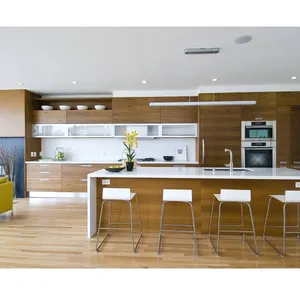 Avustralya Modern stil kontrplak laminat kuvars taş ahşap tahıl modüler mutfak dolabı MDF mutfak dolabı