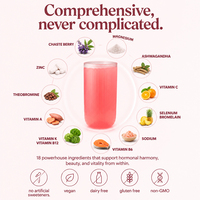 Complément alimentaire pour l'équilibre hormonal féminin, pour l'humeur, l'énergie, la santé du cycle, saveur fraise kiwi, multivitamine en poudre quotidienne pour femmes