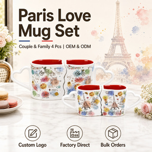 Ensemble de tasses à café en céramique personnalisables, style <span class=keywords><strong>Paris</strong></span>, monuments touristiques, souvenir, couple s'embrassant, avec poignée, sans BPA, passe au micro-ondes - Product Image 1