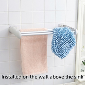 New Adhesive Aluminum Bathroom Double Hand Towel Bar Towel Rack Towel <b>Rod</b> <b>Holder</b> with Hook - Product Image 6