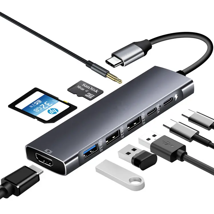 Bộ Chia USB Type-C Hub Đa Năng Hub Bộ Chuyển Đổi Trạm Nối HD Máy Tính Xách Tay