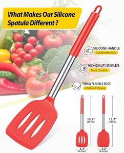 Venta al por mayor 2 unids/set espátula de silicona antiadherente sólido cocina Turner alta resistente al calor cocina espátulas ranuradas pala para freír - Product Image 3